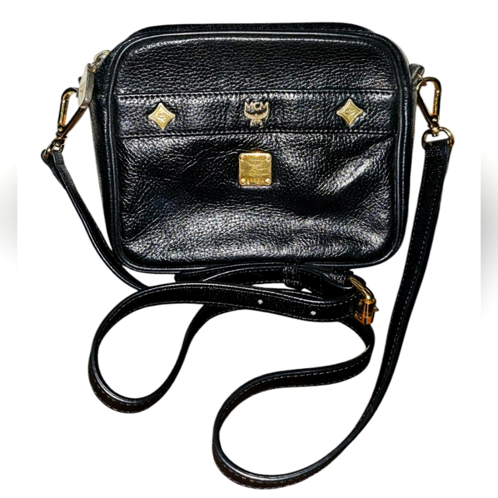 Authentic MCM Camera Black Leather Crossbody Vintage Bag